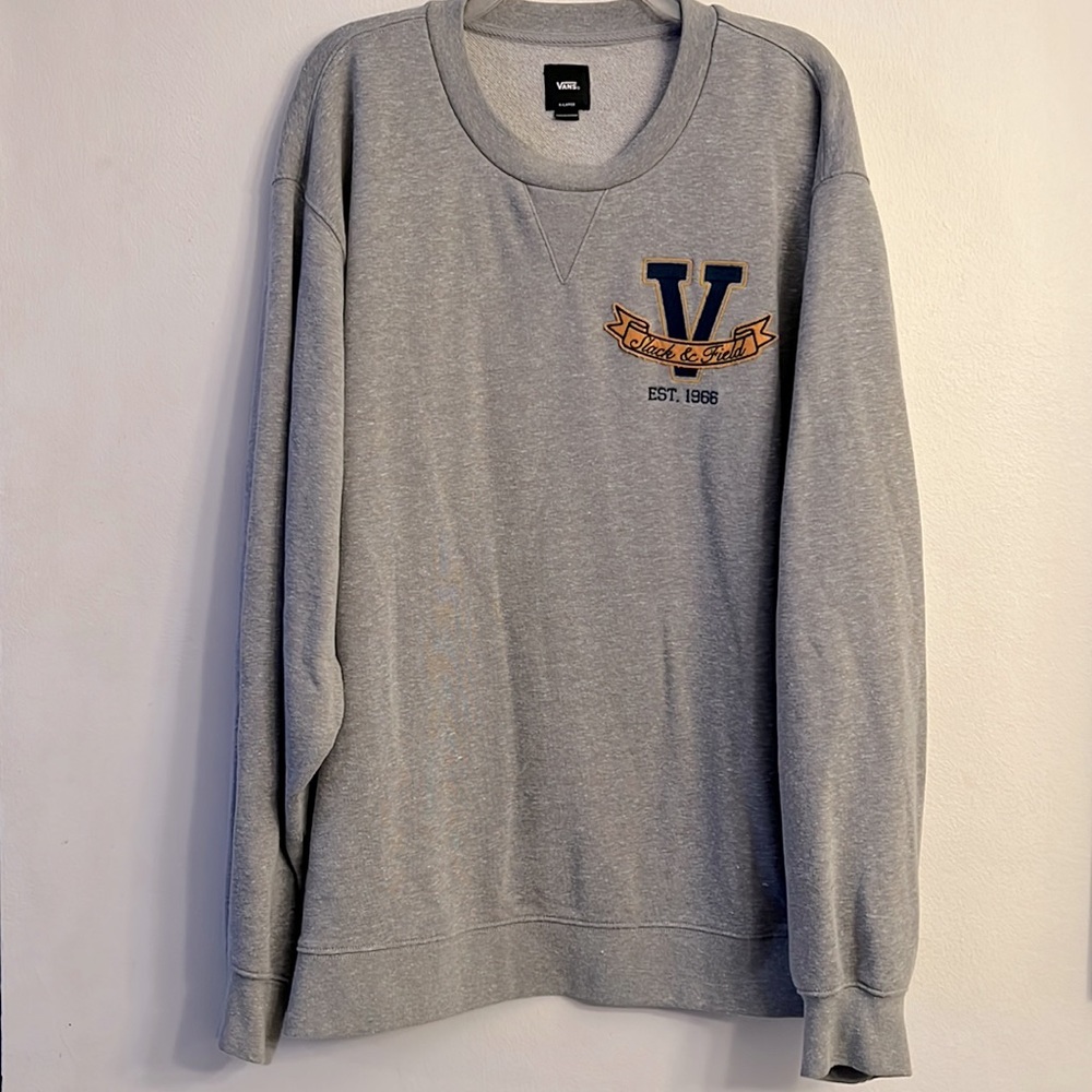 Vans Slack & Field Varsity Logo Prep School Pullover Sweater Gray Grey Men’s XL